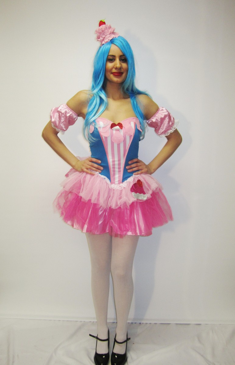 Ladies Womens Cupcake Girl Costume Outfit for 50s Fancy Dress