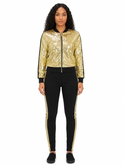 Gold Sequin Hip Hop Costume Tracksuit Jacket and black pants