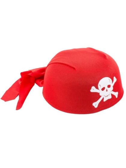 Pirate Skull Cap Red with skull and bones hat