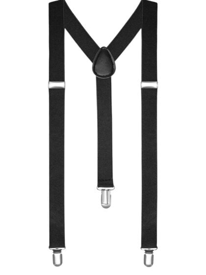 Black Suspenders elastic braces with silver clips