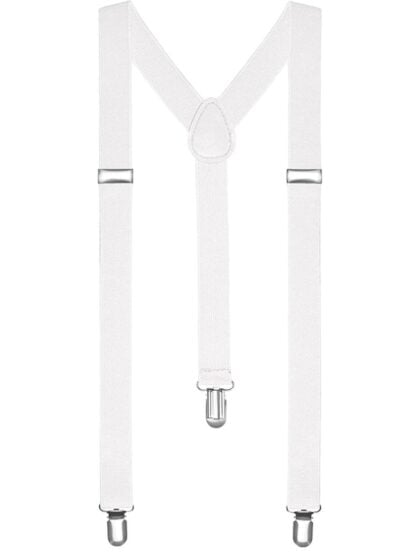White Suspenders elastic braces with silver clips