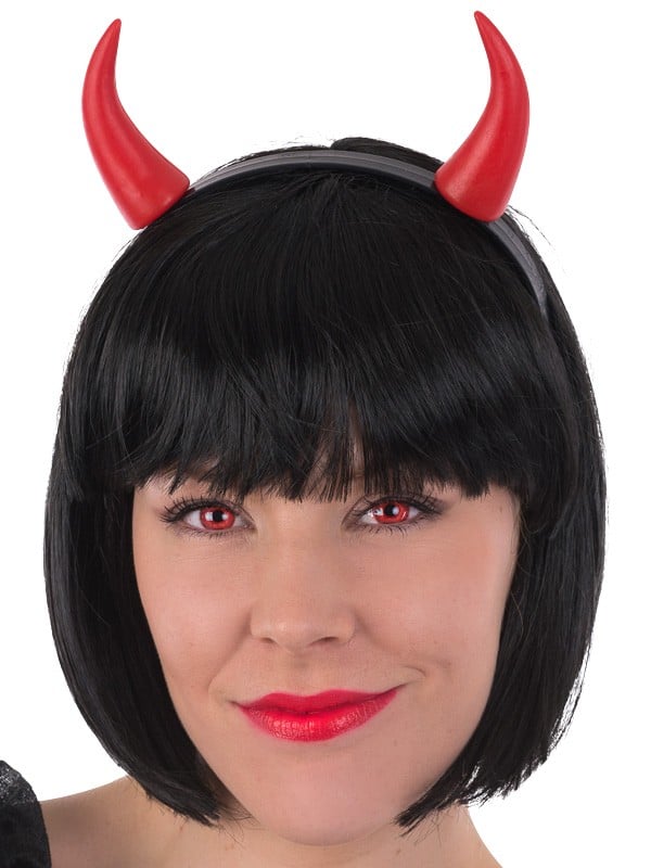 Red Devil horns plastic on Headband.  Perfect for a devil costume....