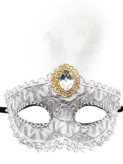 Silver Lace Feather Mask