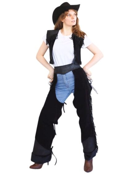 Women's Cowgirl Vest and Chaps costume set for western themed parties and fancy dress.