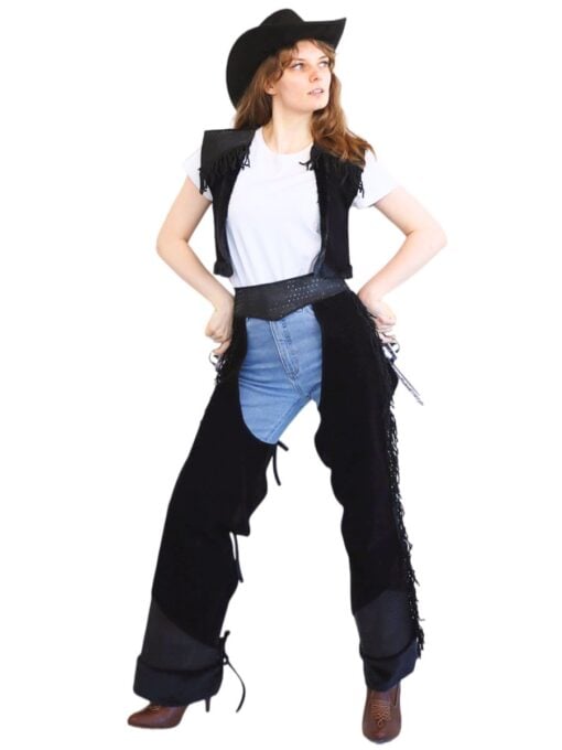 Women's Cowgirl Vest and Chaps costume set for western themed parties and fancy dress.