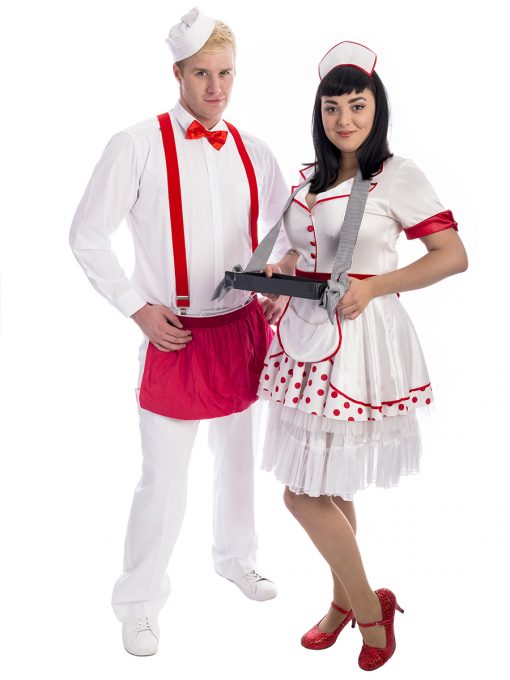 Ice Cream Scoop Couples Costumes, waiter and waitress coupels costume, waiter costume, waitress costume, retro waiter,