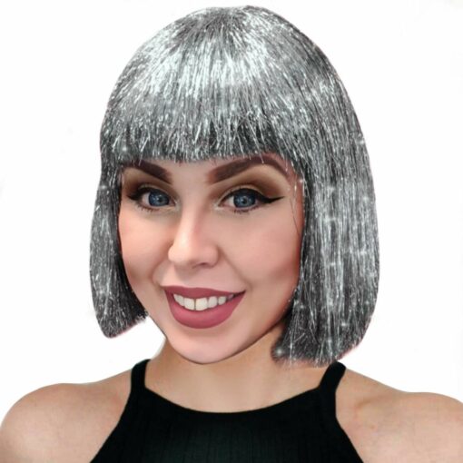 Silver tinsel wig for sale