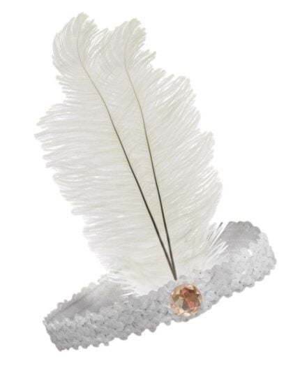 20s Flapper Headband Sequined - White