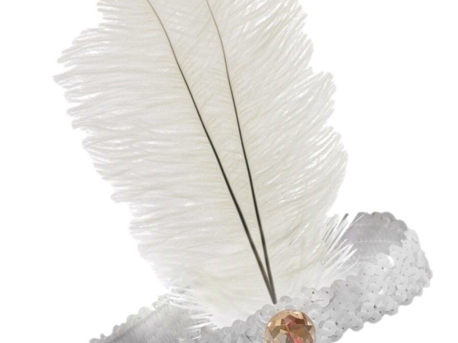20s Flapper Headband Sequined – White
