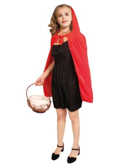 Kids Red Hooded Cape with tie neck closure.