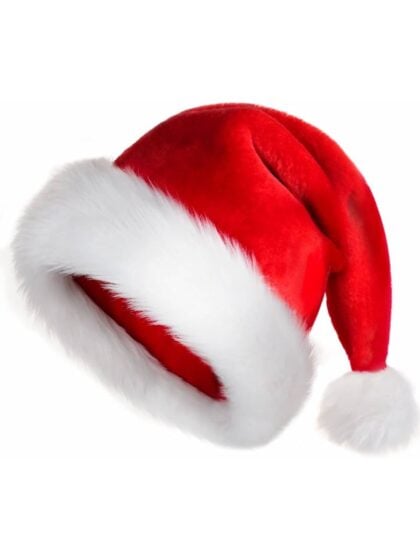 Premium Santa hat with soft red plush fabric and white faux fur trim product