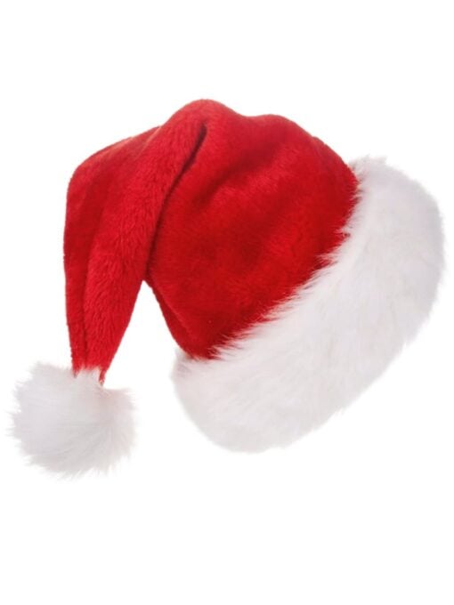 Premium Santa hat with soft red plush fabric and white faux fur trim side