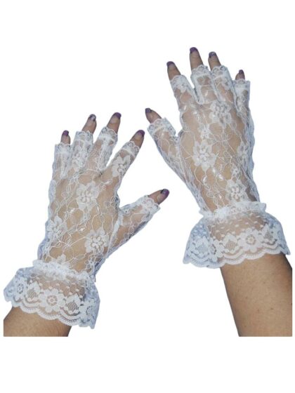 Short Lace Fingerless Gloves - White