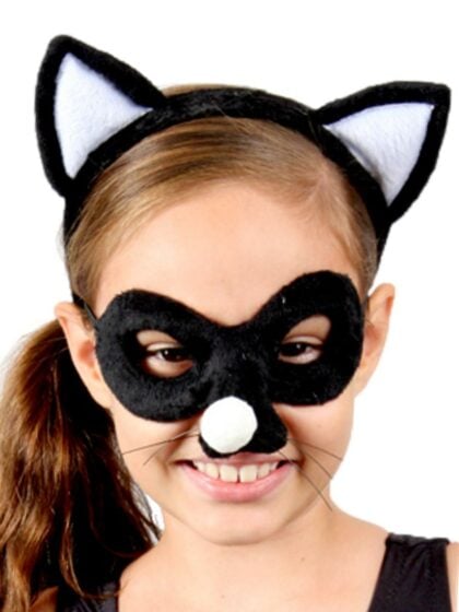 Animal Headband & Mask Set - Cat Back and White