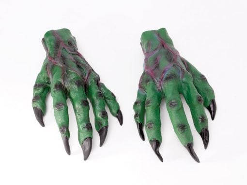 Horror Green Goblin Hands - With Long Nails And Vein Detail