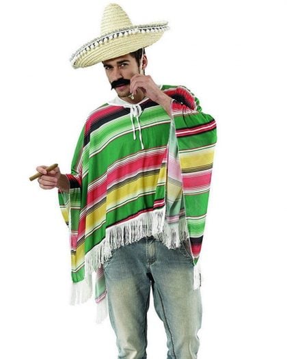 Mexican Poncho Yellow Green Mens Costume