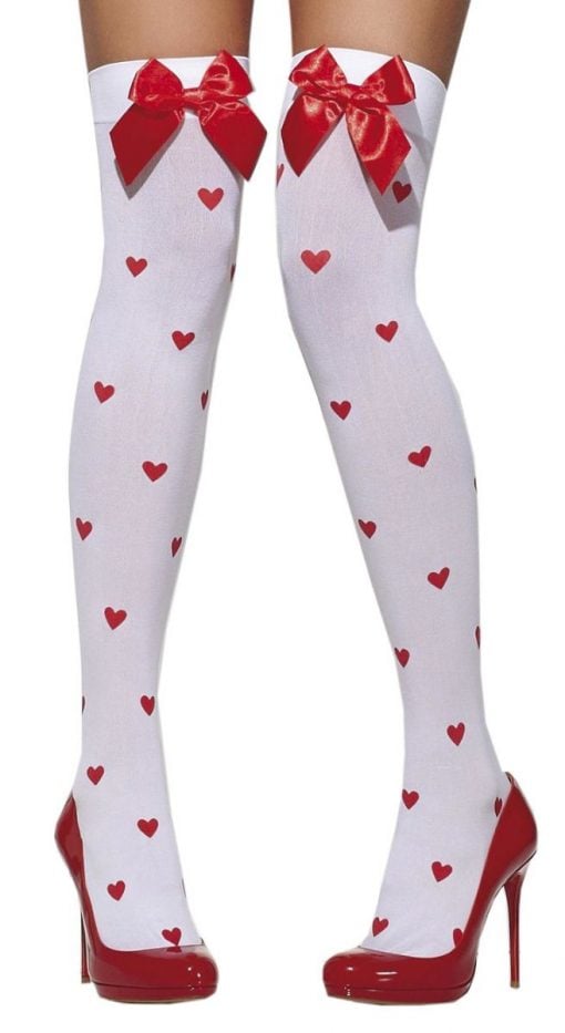Thigh High Red Hearts and Bows White Stockings