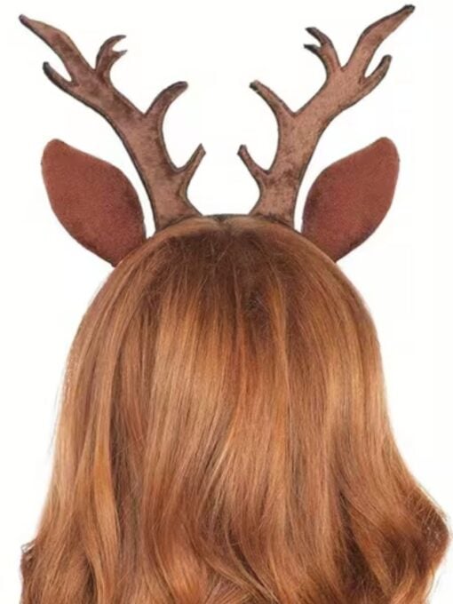 Reindeer antler headband featuring brown antlers and ears for Christmas costumes product Back image
