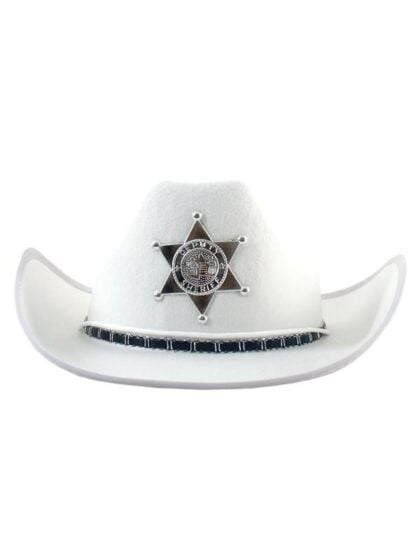White Cowboy Hat with Badge