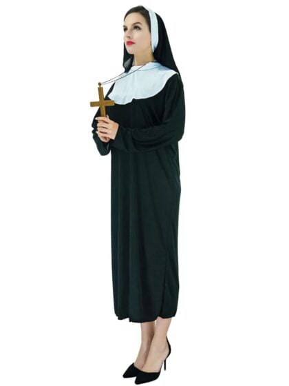 Black Nun Womens Costume with white collar and black habit headpeice