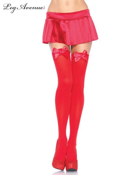 OPAQUE THIGH HIGHS WITH SATIN BOW O-S RED