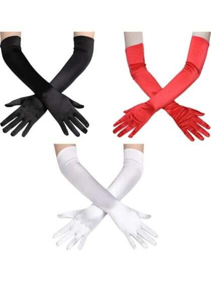 Extra Long Satin Gloves 55cm - Red, White, and Black
