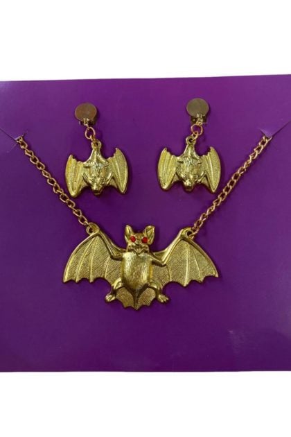 Bat clip on earrings and pendant