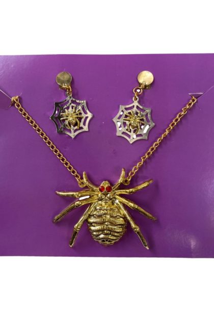 Spider earrings clip on and necklace