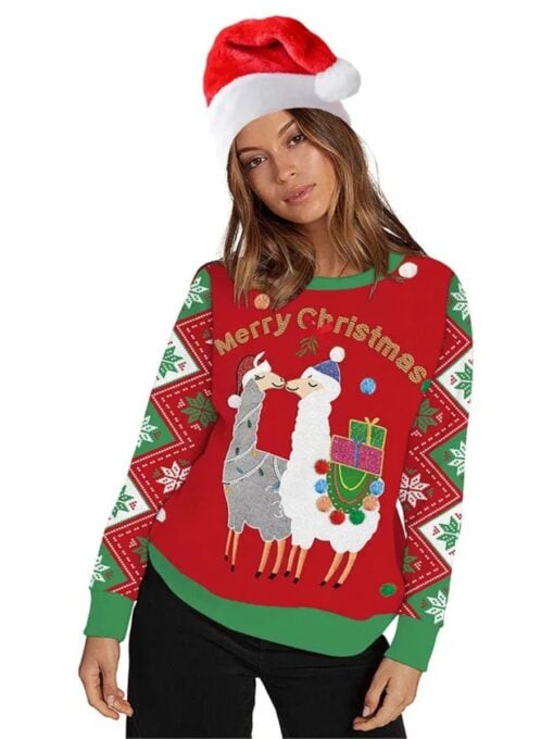 Ugly Christmas Jumper – Kissing Llama Christmas Sweater - Image 4