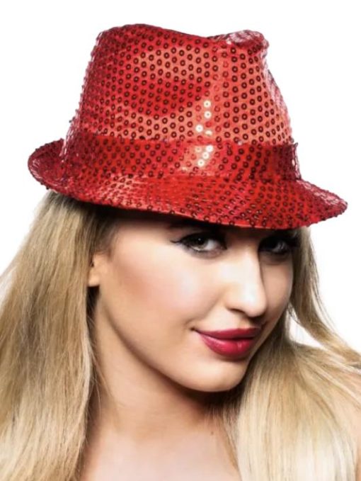 Red sequin trilby hat