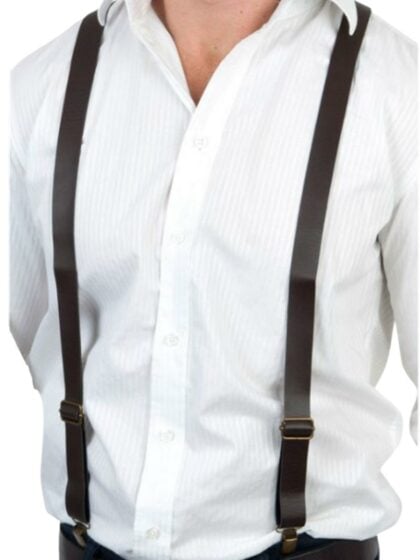 Fake Brown Leather Suspenders