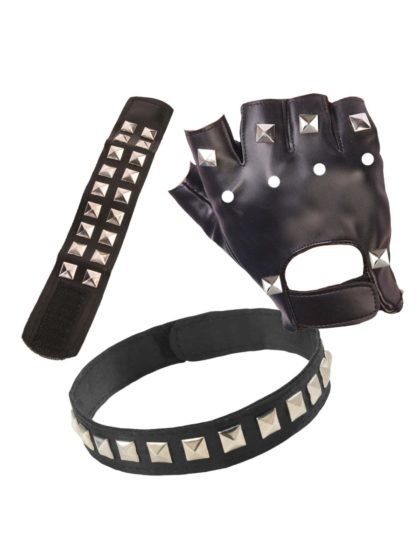 Punkc set glove, wristband, choker