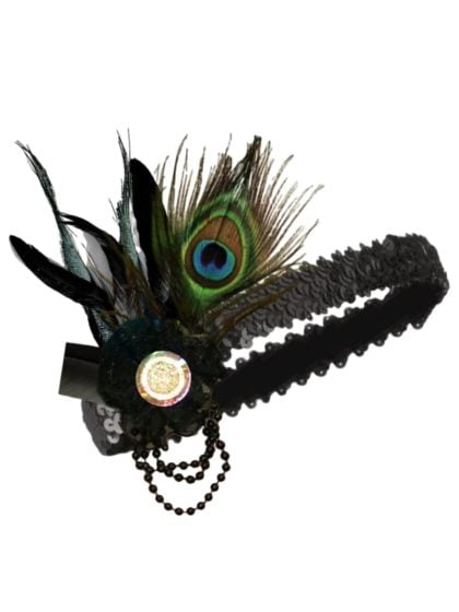 Black Peacock Flapper Headband