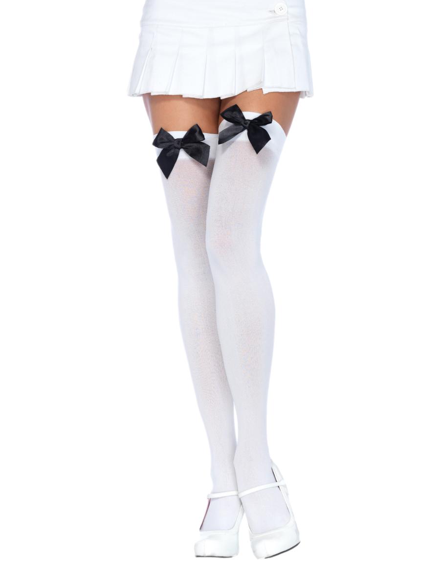 White Thigh Highs with Black Bow