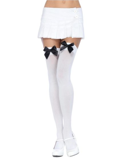 opaque thigh high stocking with black bow