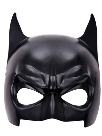 Matte black Batman style superhero costume Bat mask with pointed ears.