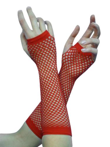 Long Fishnet Gloves Red