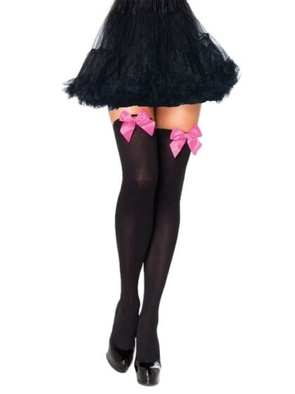 Black Thigh Highs with Pink Bow