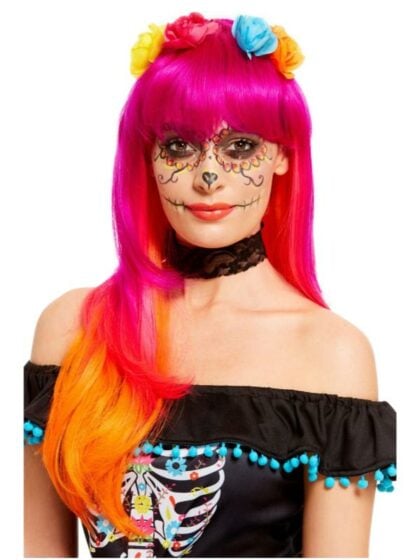 Day of the dead pink & Orange wig