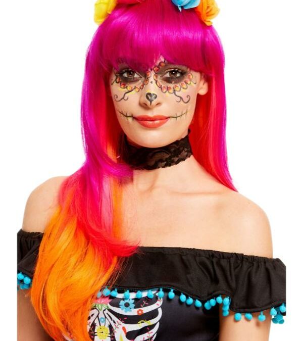 Wig Day of the Dead Pink & Orange