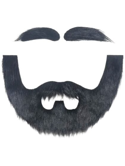 Black Fake Beard and Brows Set with realistic facial hair and matching eyebrows for costumes and character dress up
