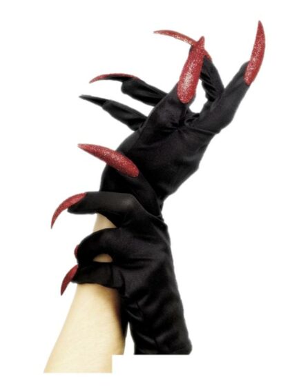 black gloves with red nails