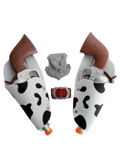 Cowboy Gun Set double toy gun set with cow print holster belt, sheriff badge and belt buckle.