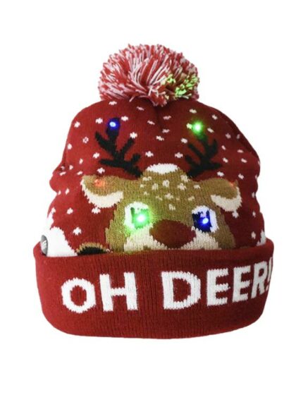 oh deer flashing lights Christmas beanie