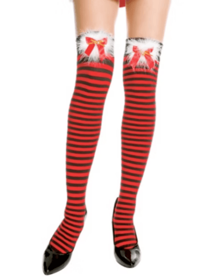 red and black striped thigh high stockings