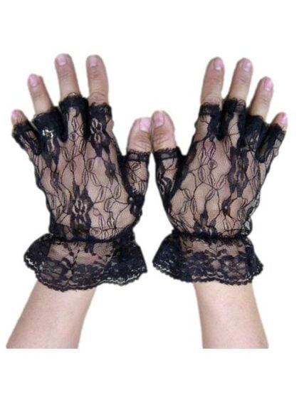 black fingerless lace gloves