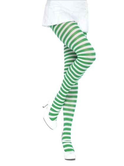 Green and white striped tights