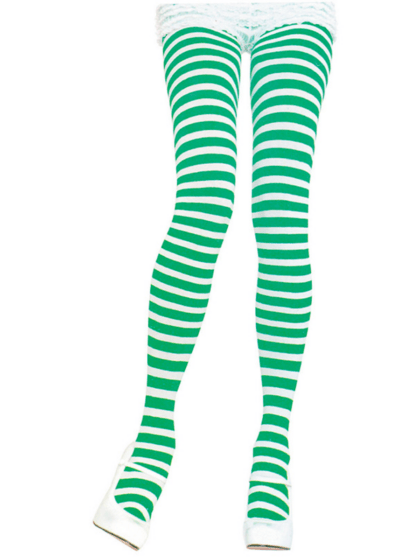 green and white striped tights