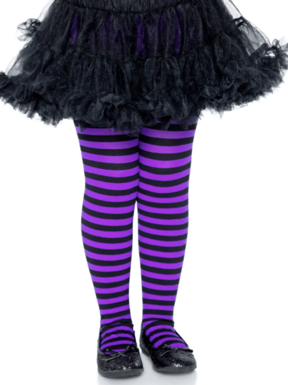 Kids Black and Purple Striped Tights