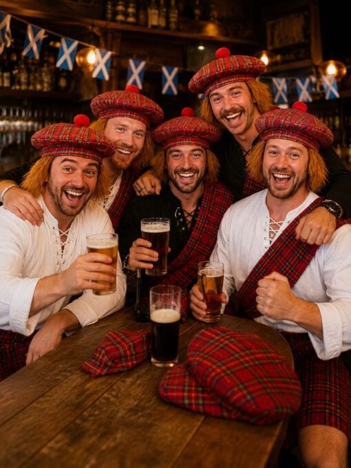 group of men wearing scottish hat with hair